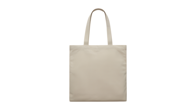 Isolated beige tote bag with handles against a black background in a studio shot for product display