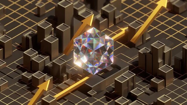 Abstract 3D Diamond Cube with Arrows Business Growth and Financial Success Concept