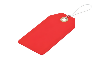 Red tag mockup floats against black. Clean surface, direct lighting. Ideal for retail product photography, branding, and social media design.