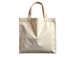 Folded Beige Canvas Tote Bag With Visible Seams, Flat Lay Overhead Angle, Isolated