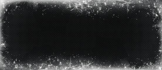 Fototapeta premium Frozen ice frame isolated on transparent background. Vector realistic illustration of winter frost border for holiday card or Christmas party banner decoration, frosty snowflakes pattern overlay