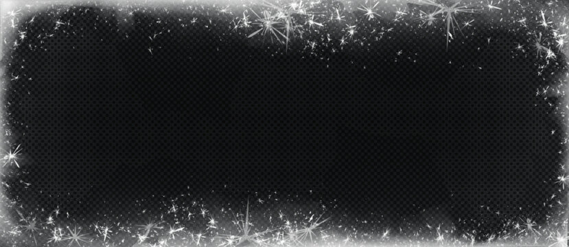 Fototapeta Frozen ice frame isolated on transparent background. Vector realistic illustration of winter frost border for holiday card or Christmas party banner decoration, frosty snowflakes pattern overlay
