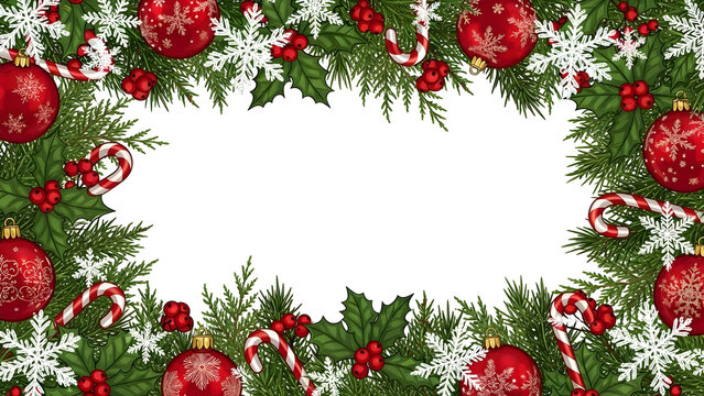 christmas border with holly berries and holly - Powered by Adobe