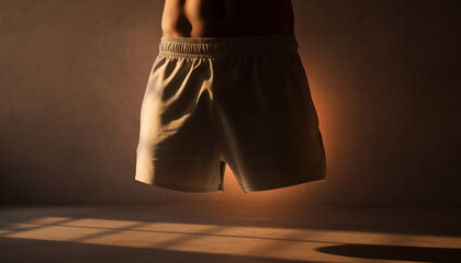 Minimal Male Underwear Mockup Floating Shorts in Golden Light, Studio Shot