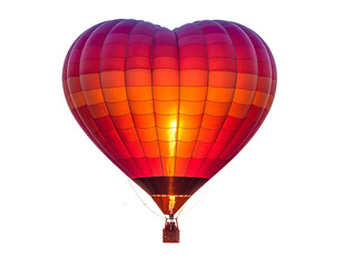 Heart-Shaped Hot Air Balloon Soaring at Sunset, Isolated on Transparent Background