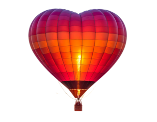 Heart-Shaped Hot Air Balloon Soaring at Sunset, Isolated on Transparent Background