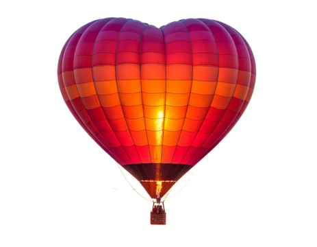 Heart-Shaped Hot Air Balloon Soaring at Sunset, Isolated on Transparent Background