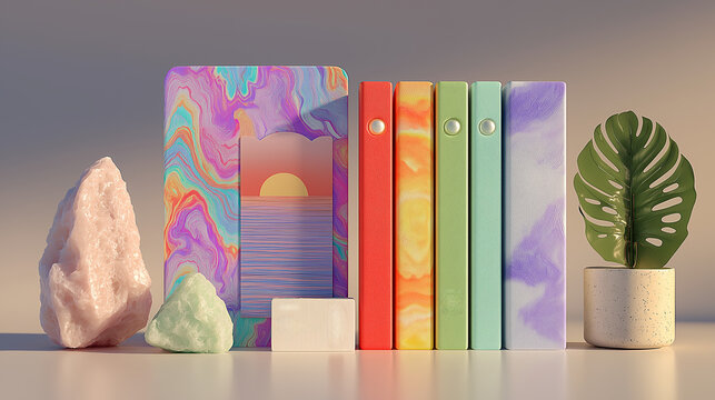 Groovy stationery mock-up with psychedelic patterns retro vintage office supplies design generated ai