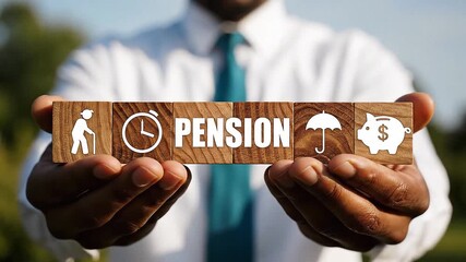 Concept of retirement planning. Pension savings and elderly finance health safety. 4k video