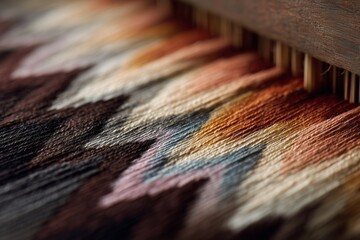 High-detail close-up of Ikat threads blending into gradient shapes, realistic craftsmanship focus

