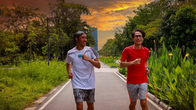Happy time with Golden Hour Jog: Friends Running in the City Park