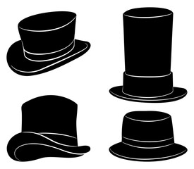 Top Hat Silhouette Set. Classic Gentleman Hat Vector Collection