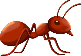 Charming Digital Illustration of a Friendly Red Ant with Big Eyes on a Soft White Background