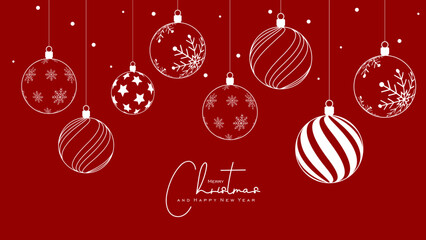 merry christmas card with balls on red
