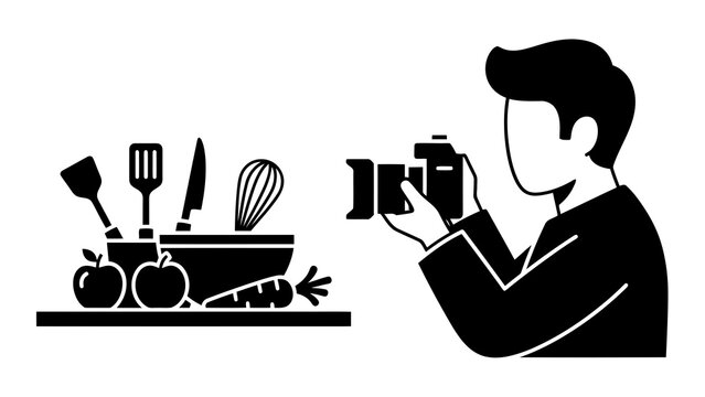 Food photographer capturing ingredients and utensils with camera