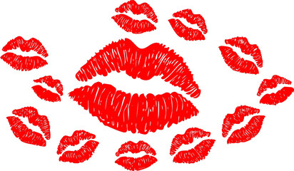 Beautiful red lips isolated on transparent background. red lipstick kiss . lips with lipstick mark on a white background