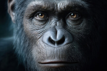 Obraz premium Close-up view of a gorilla's face showing expressive eyes in natural habitat