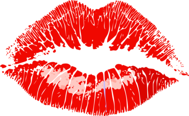 Beautiful red lips isolated on transparent background. red lipstick kiss . lips with lipstick mark on a white background