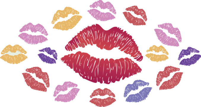 Beautiful red lips isolated on transparent background. red lipstick kiss . lips with lipstick mark on a white background