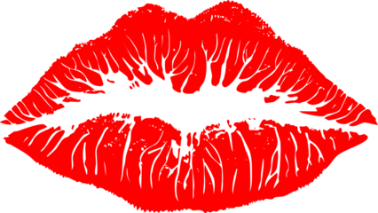 Beautiful red lips isolated on transparent background. red lipstick kiss . lips with lipstick mark on a white background