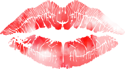 Beautiful red lips isolated on transparent background. red lipstick kiss . lips with lipstick mark on a white background