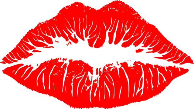 Beautiful red lips isolated on transparent background. red lipstick kiss . lips with lipstick mark on a white background