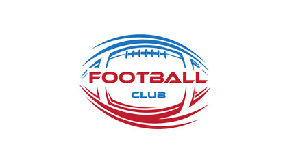 American football club logo features a stylized football with red and blue accents, perfect for sports teams and branding