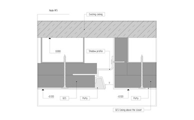 Vector drawing of a diagram, sectional view of the installation unit of a hidden curtain rod.