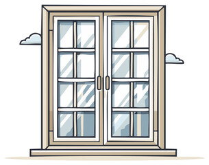 Obraz premium Illustration of a double window with clouds, isolated window with neutral frame