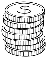 Stack of Coins Outline Drawing for Budget Finance Investment Concepts and Illustrative Elements
