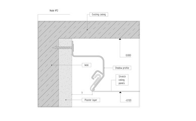Vector drawing of a diagram, sectional view of the installation unit of a hidden curtain rod.