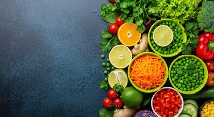 Vibrant Vegetable Bounty: A visually stunning composition of fresh, colorful vegetables and fruits arranged artistically, offering a glimpse into the natural goodness of a healthy lifestyle.