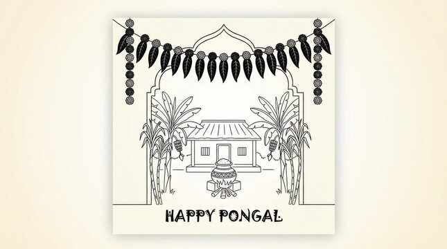 Pongal festival template radiates warmth with festive garlands creating a joyous ambiance.