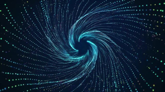 Abstract Swirling Tunnel of Blue and Teal Particles on Dark Background bokeh bright