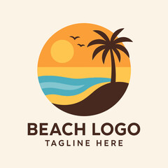 Naklejka premium vector illustration of a flat design beach logo template