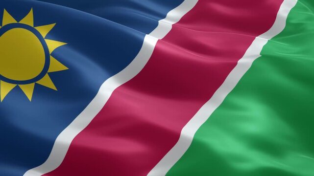 Namibia flag gracefully waving, a symbol of national pride and freedom, perfect for patriotic projects and travel documentaries, expressing Namibian identity