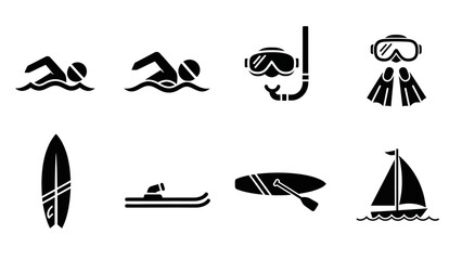 Vector illustration showcasing aquatic activities and equipment for water sports