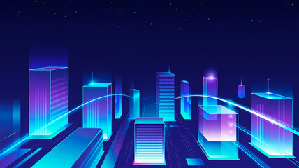 Futuristic Cityscape at Night with Neon Lights vector
