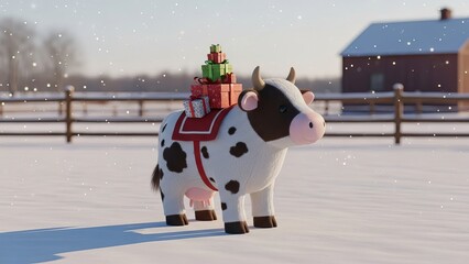 Plush Cow With Christmas Presents