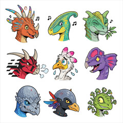 Fototapeta premium Set of 9 cartoon dinosaur faces vector