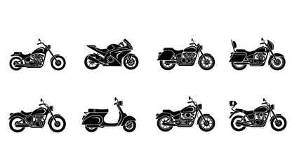 Obraz premium Diverse motorcycle silhouette collection showcasing various styles for transportation design and