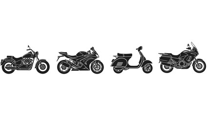 Diverse motorcycle silhouettes showcasing a range of styles for transportation enthusiasts