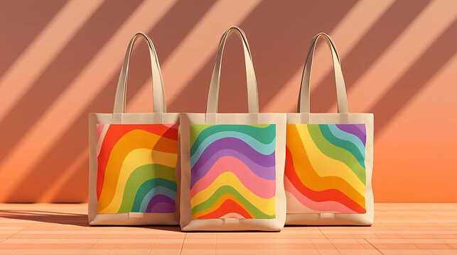 Groovy tote bag mock-up placed against pastel background fashion retro vintage accessory generated ai - Powered by Adobe