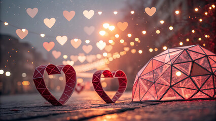 Red hearts and stars pattern on a vibrant background perfect for love, Valentine's Day, Christmas, or any holiday celebration card design