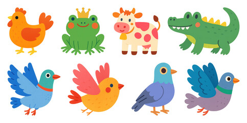 Obraz premium PNG Colorful cartoon animal illustrations, element set on transparent background