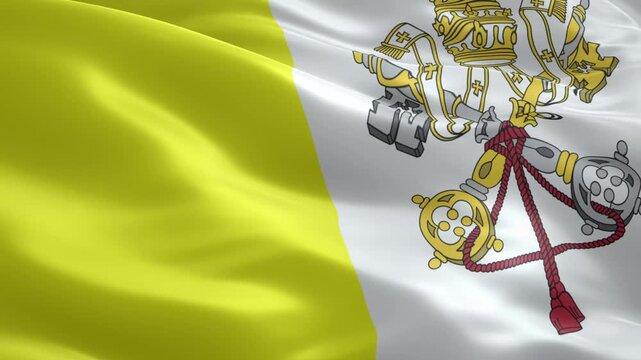 Vatican City flag waving gently in the breeze, symbol of faith and heritage, representing the Holy See, a vibrant, colorful emblem of history and culture