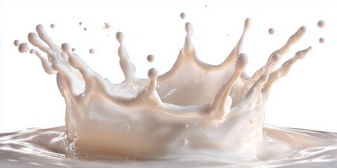 A splash of milk captured mid-air forming a crown shape, ultra-clean white background