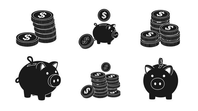 Illustrative Piggy Bank and Dollar Coins Collection Promoting Financial Saving Habits