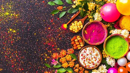 Vibrant Colors and Festive Elements for Holi Celebration with Water Balloons