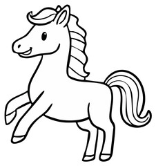 Fototapeta premium Playful cartoon horse outline standing with a happy expression